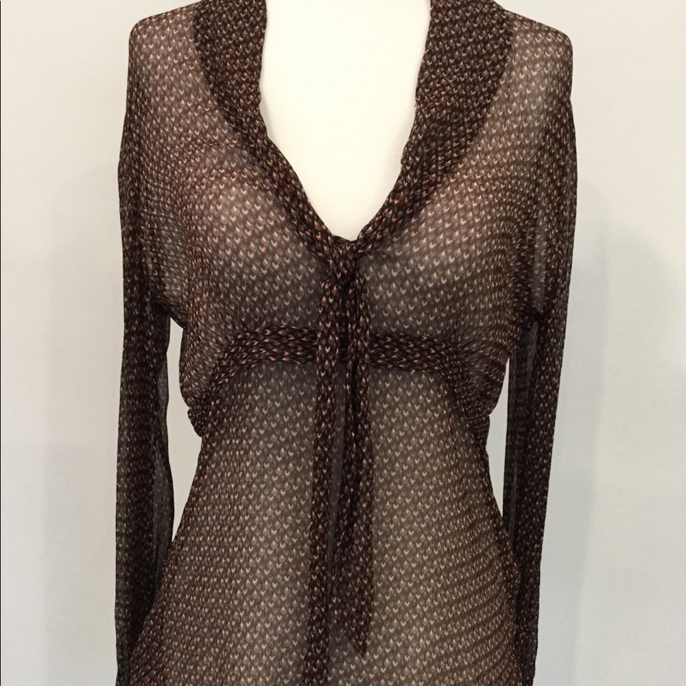 Elie Tahari sheer burgundy blouse
